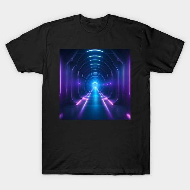 Cyberpunk Purple Blue Neon Portal Gateway T-Shirt by BJORLIE